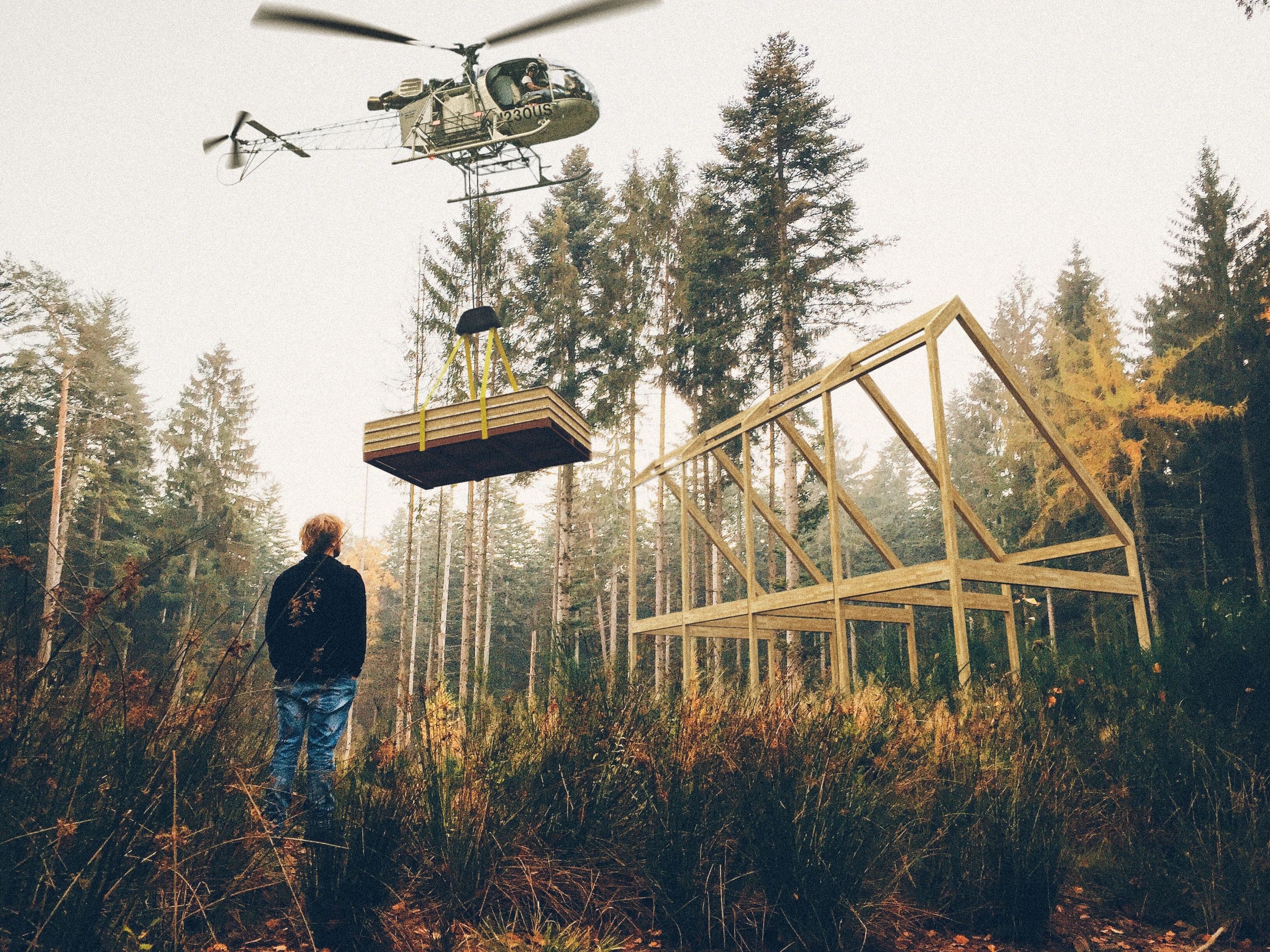 The huts will be delivered in flatpack form by truck, off-road vehicle, or helicopter