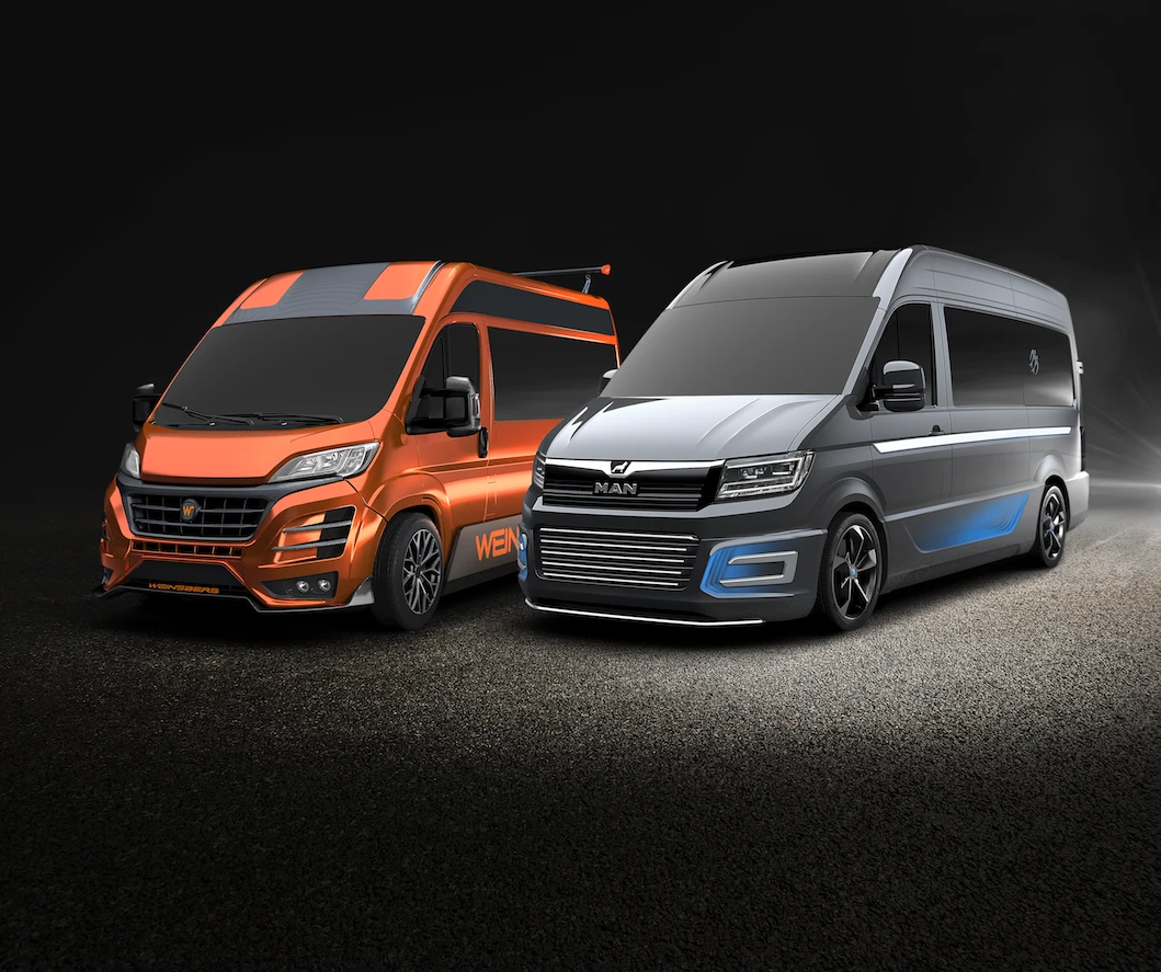 Knaus Tabbert sibling brands Weinsberg and Knaus show some sporty camper van concepts - the Weinsberg CUVolution is on the left, and the Knaus CUVision on the right