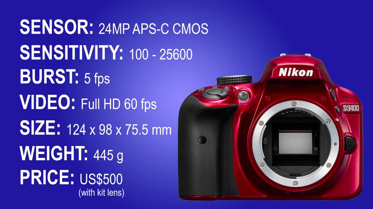 The key specifications of the Nikon D3400 DSLR