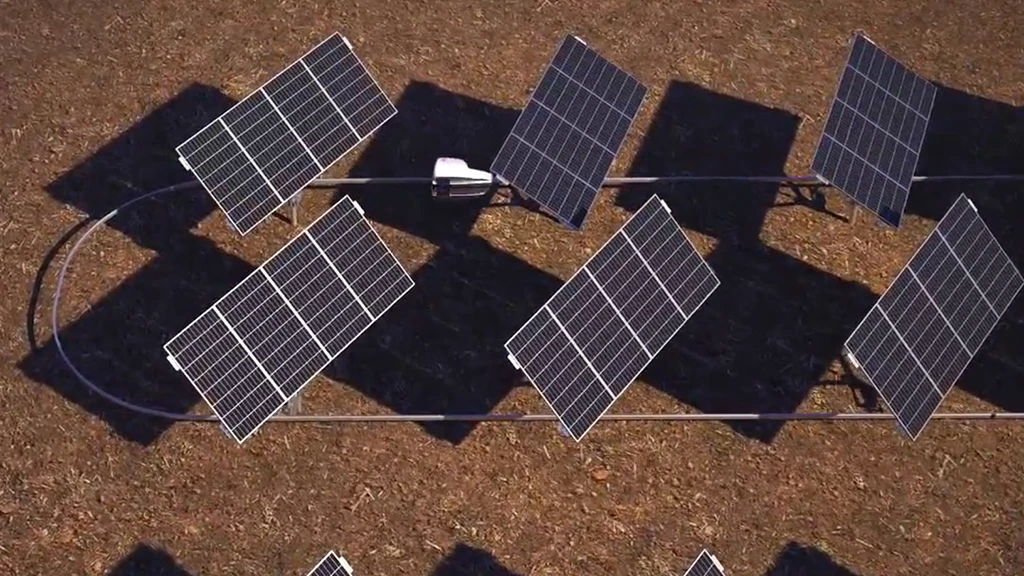 The Solbot travels to each individual solar panel on a special rail