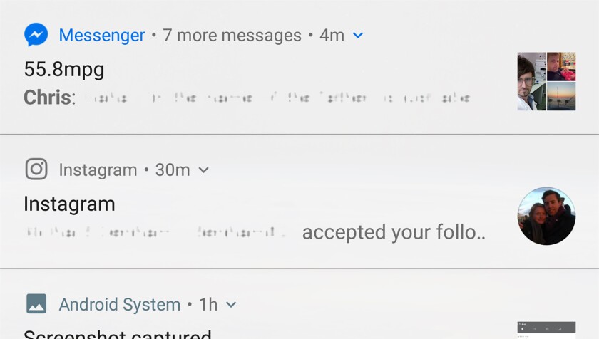 Notifications are grouped by app and take up more space to fit together better on screen