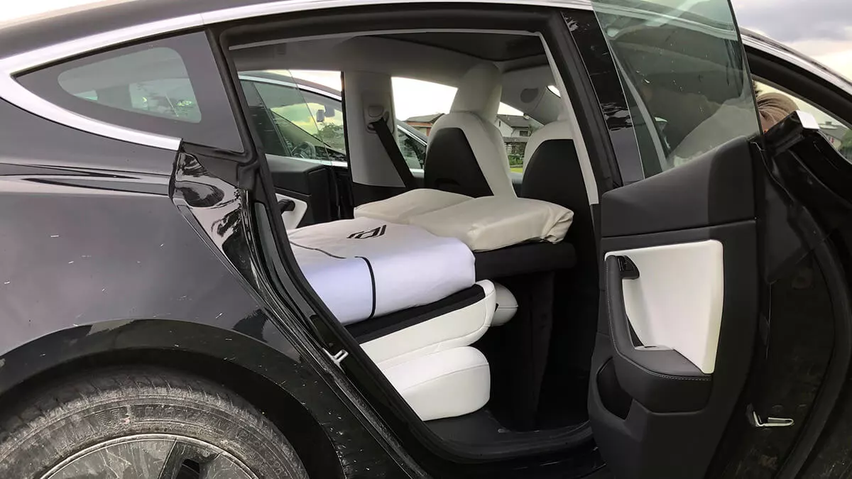 Dreamcase mattress set up in the Tesla Model 3