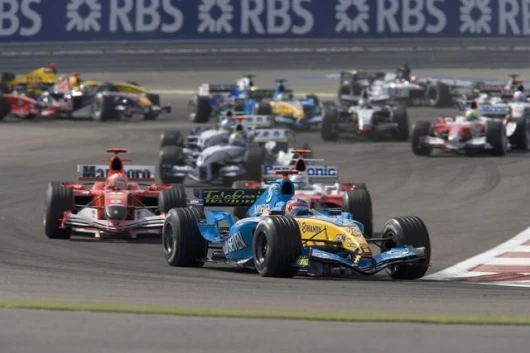 Two corners later and Trulli attempts to get inside Schumacher for second spot