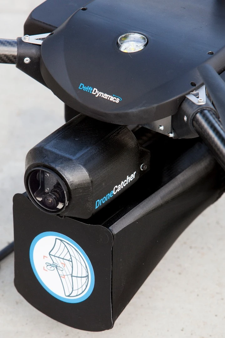 The DroneCatcher's automated targeting system utilizes multiple onboard sensors, including a gimbal-mounted image-tracking camera and laser rangefinder