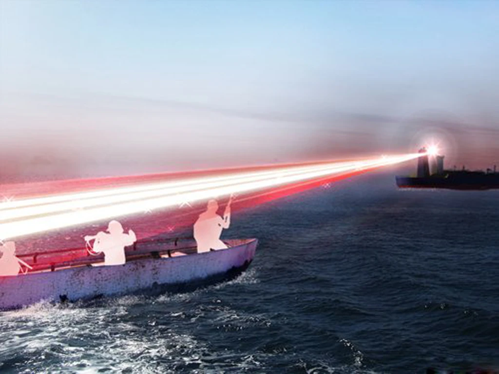 The non-lethal laser disorients pirates without any permanent damage