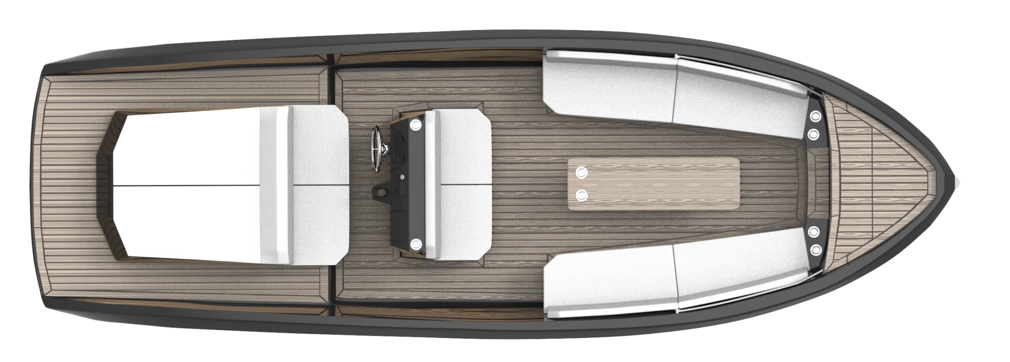 The deck layout of the Mana 23 electric day cruiser