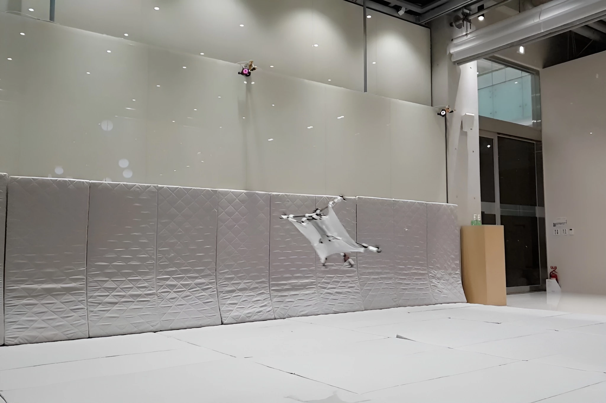 The drone slams on the brakes in mid-air