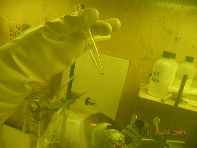 Berkelium-249, contained in the greenish fluid in the tip of the vial, was crucial to the experiment that discovered element 117