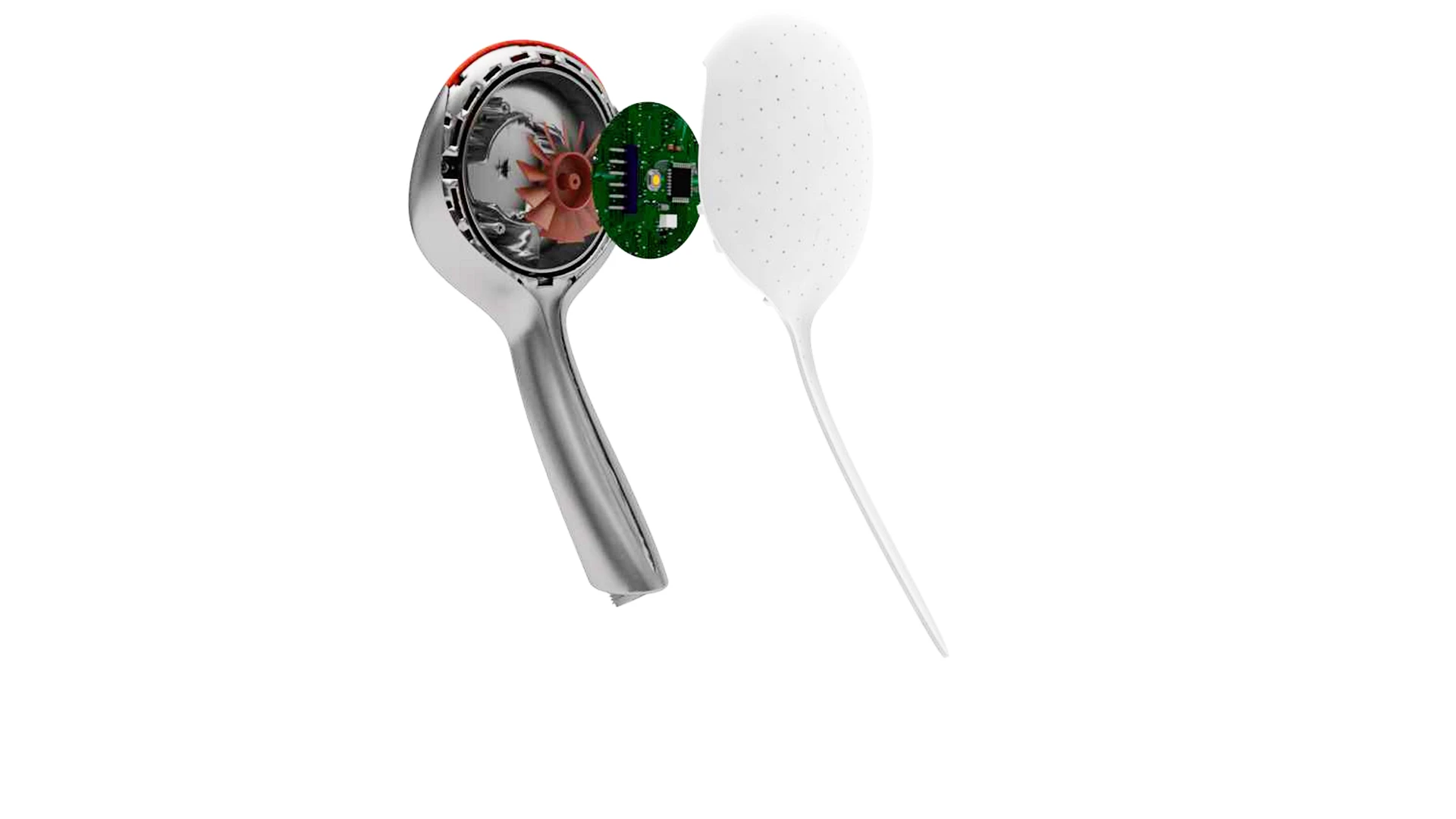 The shower head can reportedly be screwed into any standard shower hose and is fitted with an LED light powered by the water flowing through it