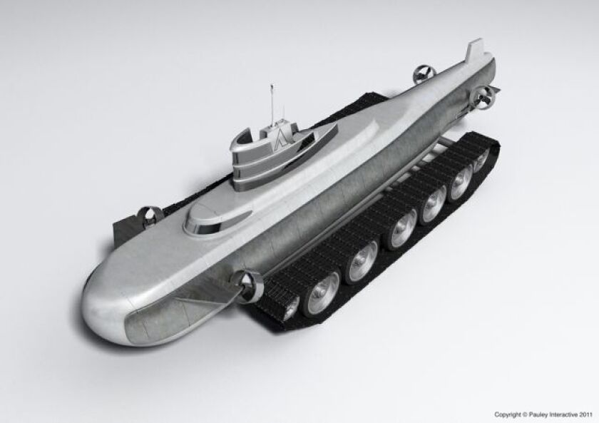 Philip Pauley's proposed Pathfinder submarines would be able to crawl along the sea floor, or move through the water when necessary