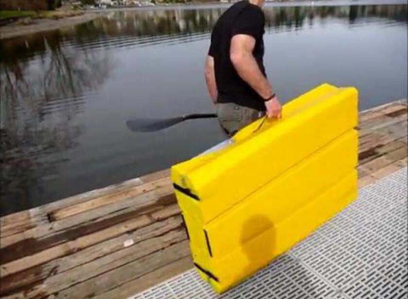 The folded package is easier to carry and maneuver than the full board