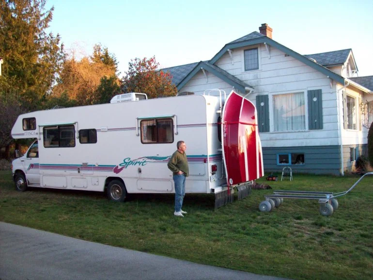 The Zingy on the back of a motorhome