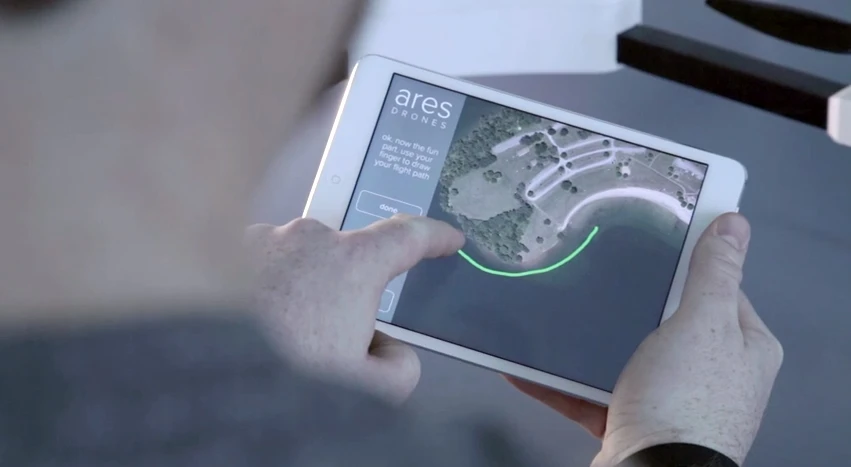 The Ares autonomously follows flight paths drawn by the user on their mobile device's screen