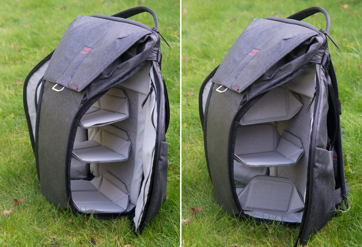 The FlexFold dividers in the Peak Design Everyday Backpack make it easy and quick to change the carry configuration