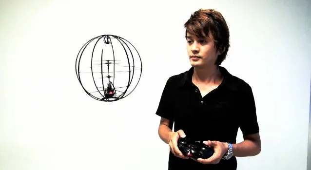 The Kyosho Space Ball flies like an R/C helicopter, but can bounce off obstacles with ease and even spread fragrances throughout the room