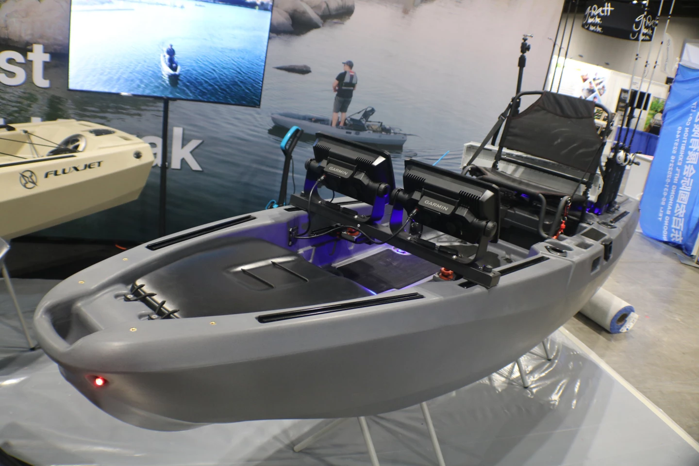 The FlexJet demo kayak on display at iCast 2025