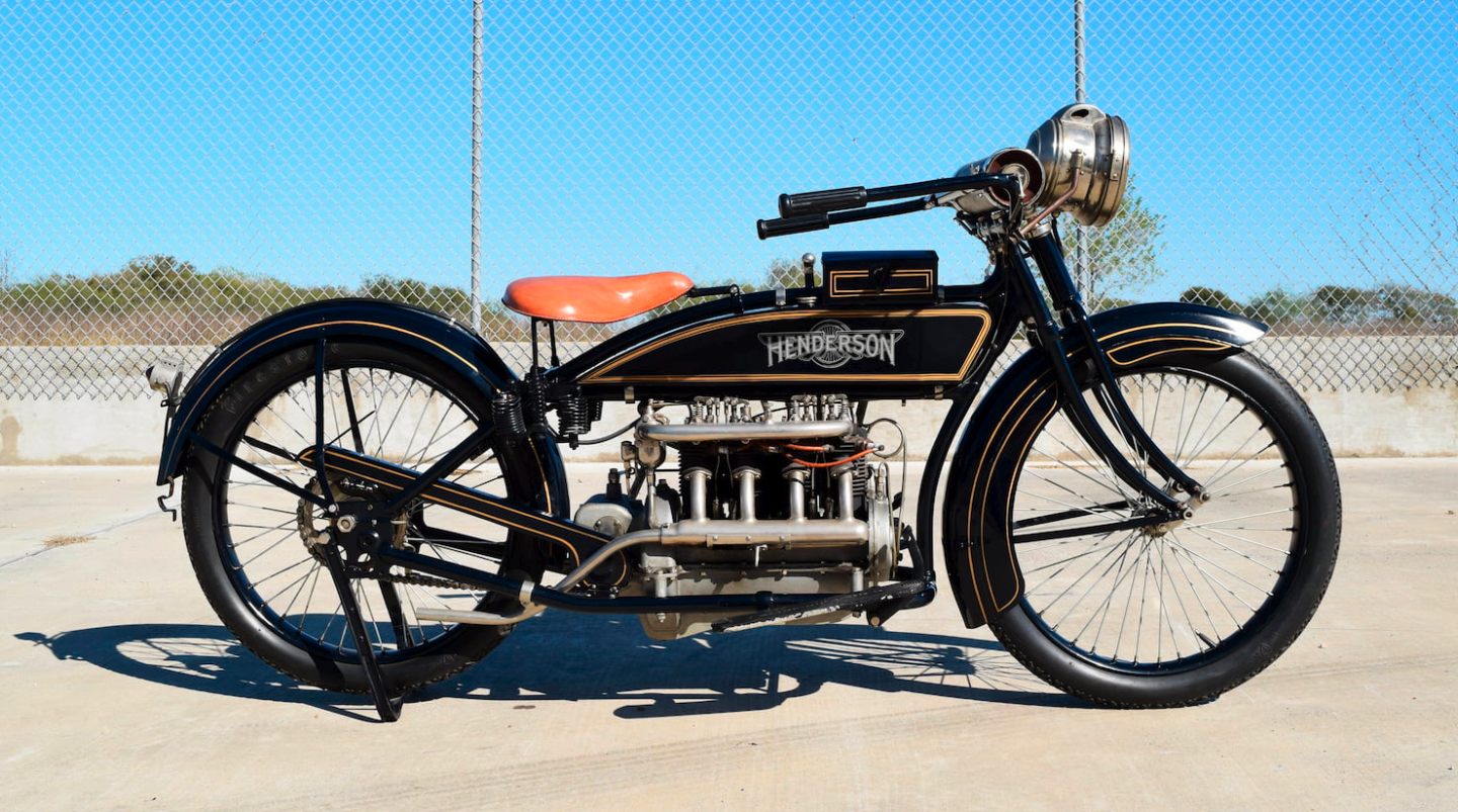 The Henderson Four was one of the largest and fastest motorcycles of its time, and though it was produced from 1912 until 1931, 1917 was the last year of production of the "true" Henderson Four lineage, as the company was purchased by Schwinn in October of that year, and production was moved from Detroit to Chicago and the company became known as Excelsior-Henderson. The Henderson Four was the first production motorcycle to be capable of exceeding 100 mph and many celebrity owners ensued, among them Henry Ford (who bought a 1917 model just like this one) and aviator Charles Lindberg. The most important celebrity owner for motorcycle enthusiasts is of course, Steve McQueen and this bike (Lot S95) was formerly owned by McQueen and purchased at the Steve McQueen estate auction in Las Vegas in 1984 by E.J. Cole. Cole's collection sold in March, 2015 and this bike fetched $209,000 with commissions, only to reappear at auction in 2017 in Vegas and sell for a disappointing $93,500. Appearing again one year later it sold for $110,000.