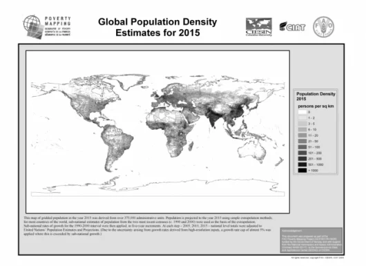 World population density 2015 - from the Global-Rural Mapping Project
