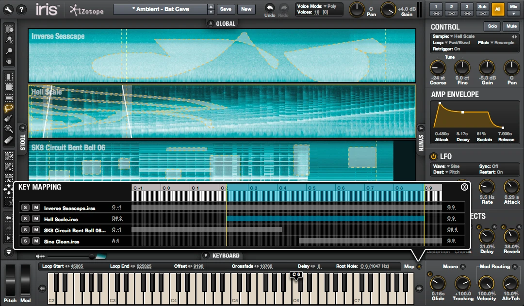 The sampling re-synthesizer also features intelligent root note detection that automatically maps imported audio across the keyboard