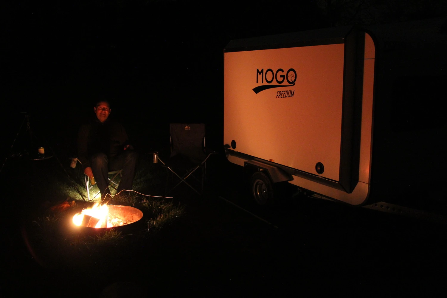 At camp with the Mogo Freedom trailer