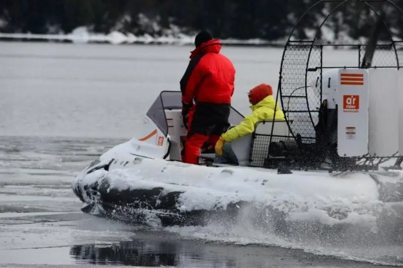 The AirRider hovercraft's controls allow operation while sitting or standing