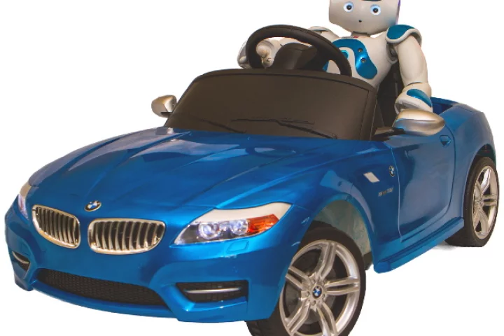 Both the robot and the car are available in blue or red