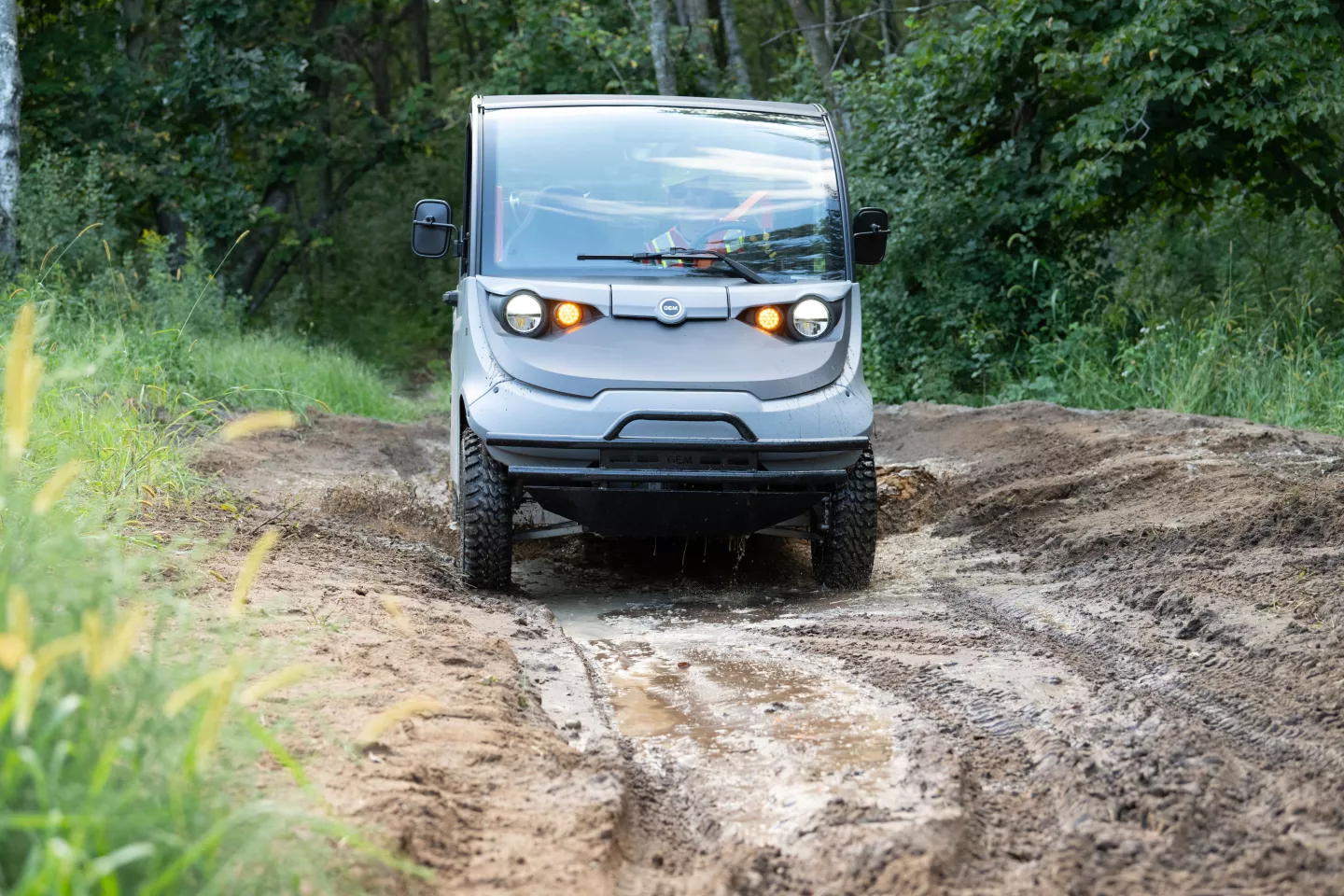 The GEM eX has 9.5 inches of ground clearance, and can be optioned with all-terrain tires