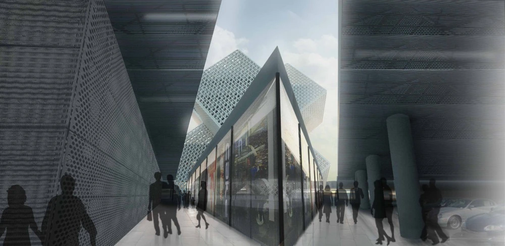 The fallen cross shape creates a large public outdoor space, planned for commercial shops and restaurants (image: OODA)