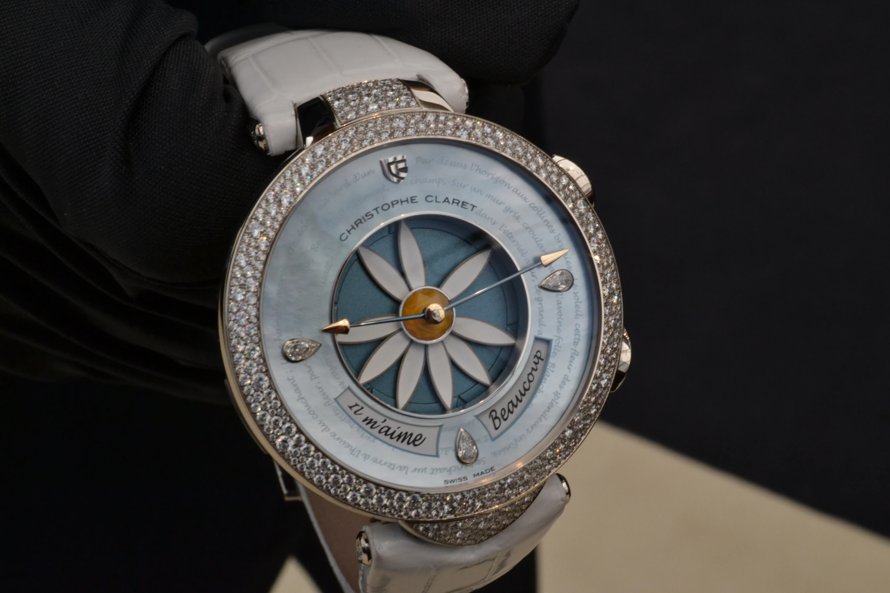 The Margot watch pluckes petal mechanically