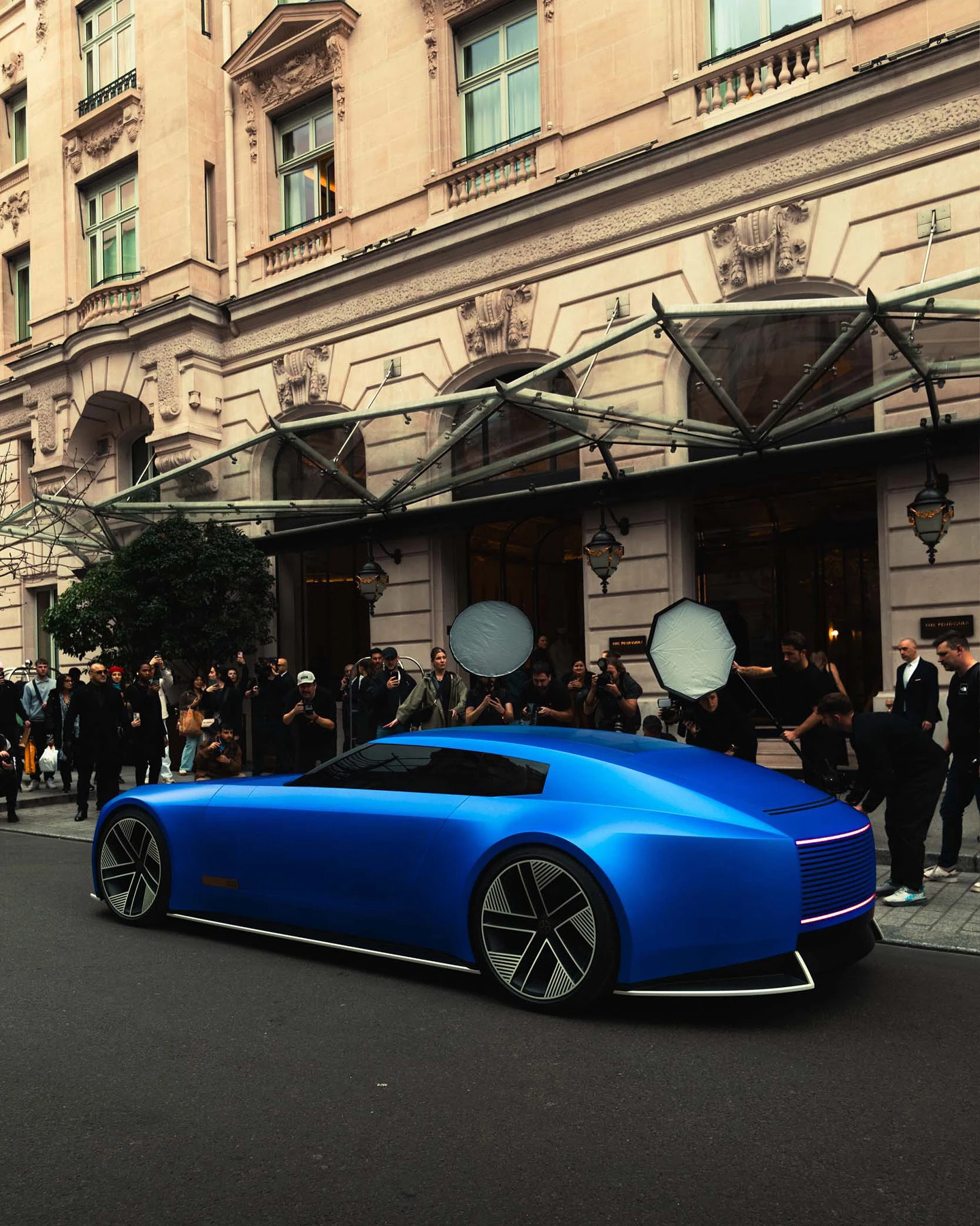 The concept car's flowing shape, long lines, and smooth finish make for a striking look