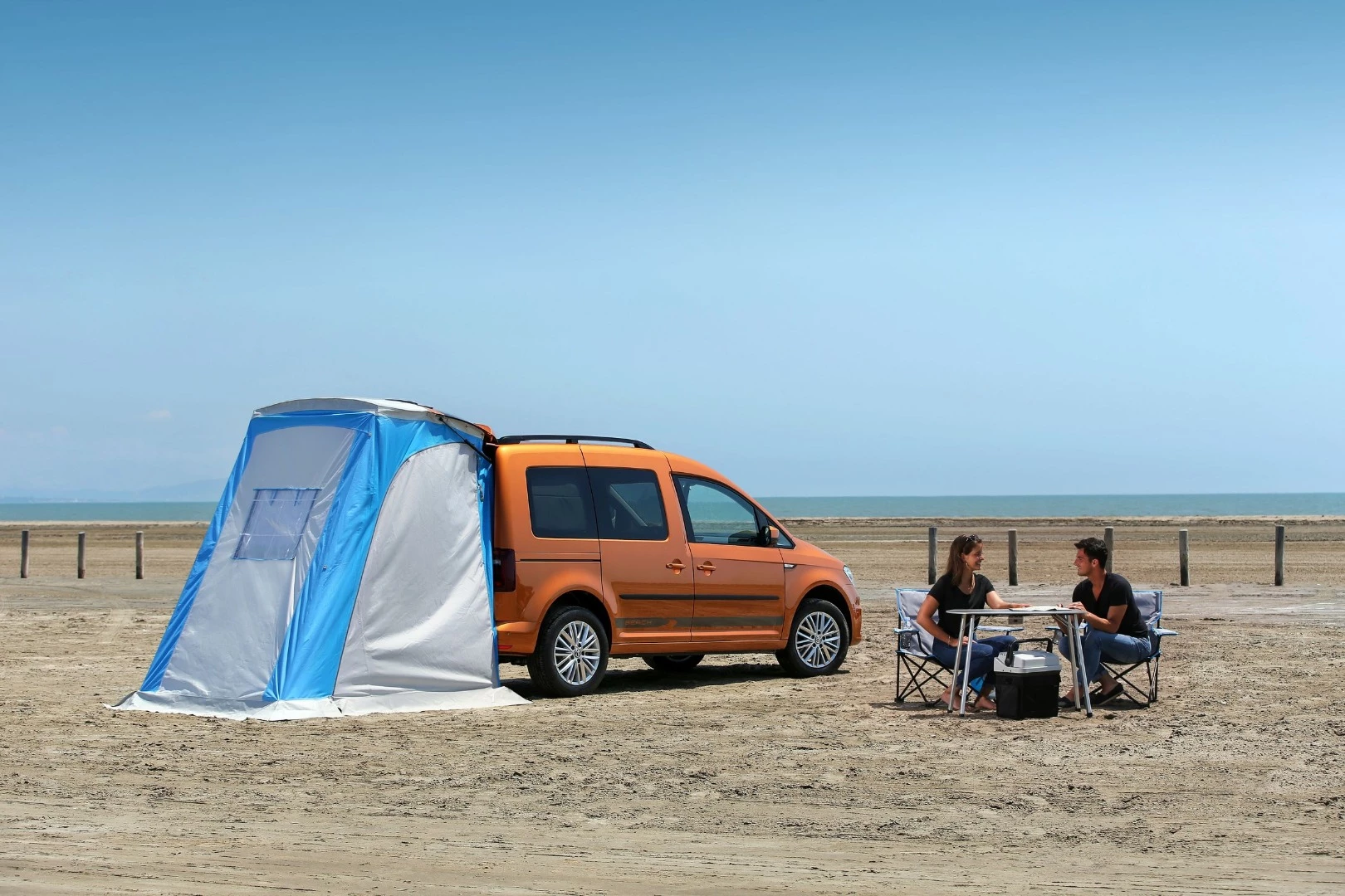Caddy Beach options include the tailgate tent and table and chairs