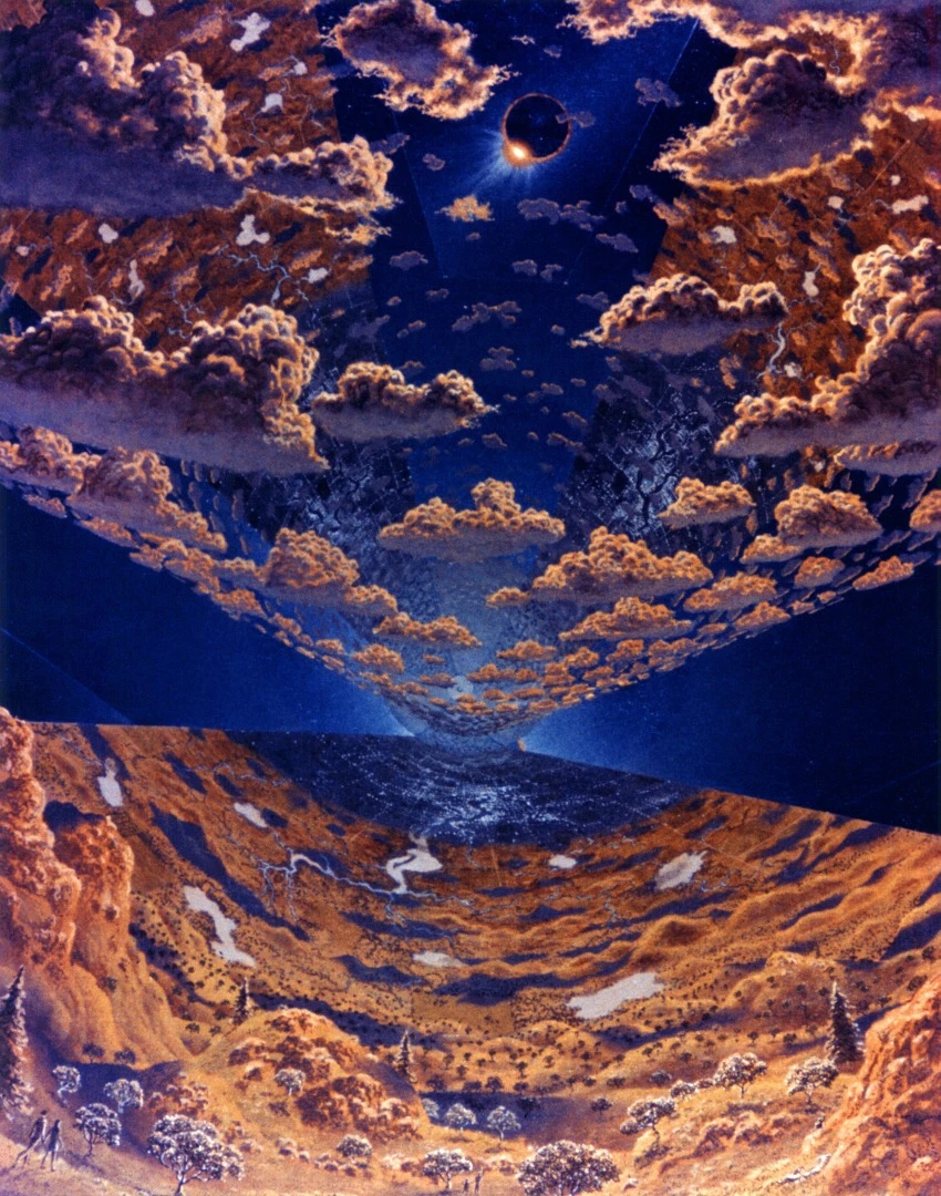 Don Davis' depiction of an eclipse viewed from a cylinder space station