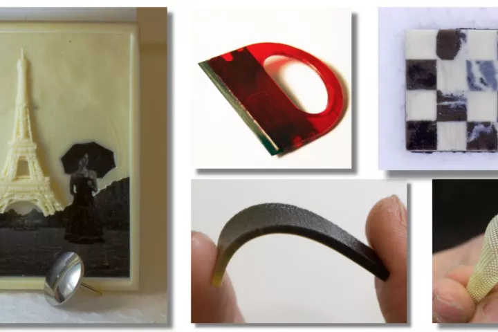 Examples of multi-material items printed by the MultiFab 3D printer