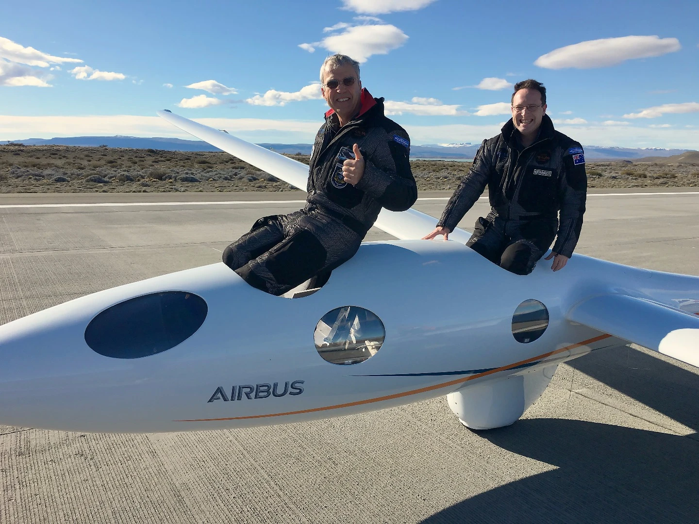 Chief pilot Jim Payne and co-pilot Morgan Sandercock emerging from Perlan 2