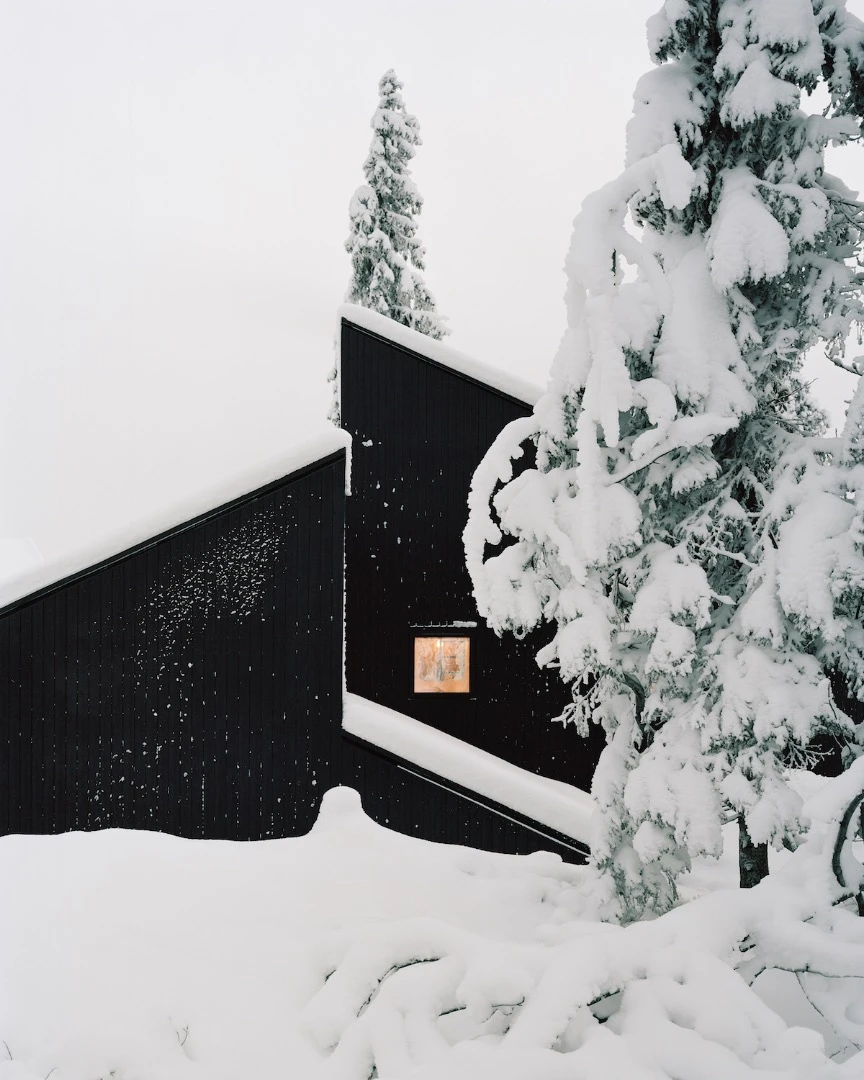 Riffing on the theme of a snowbound cabin with only a roof protruding through the snow, Cabin Vindheim measures 55 sq m (592 sq ft)