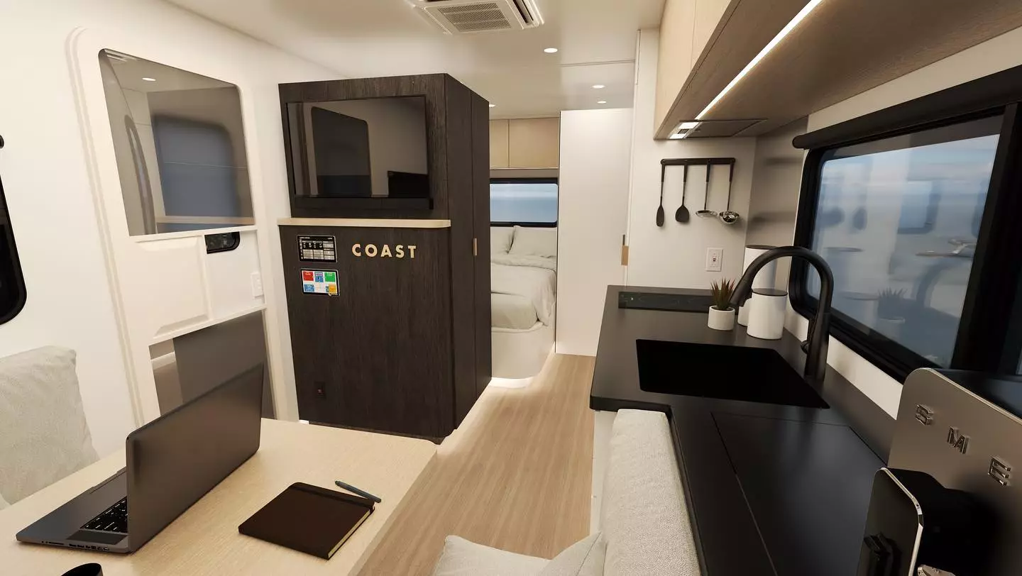 Inside, Aero Build equips the Coast like a modern condo, complete with smart home control touchscreens, all-electric appliances and two smart TVs