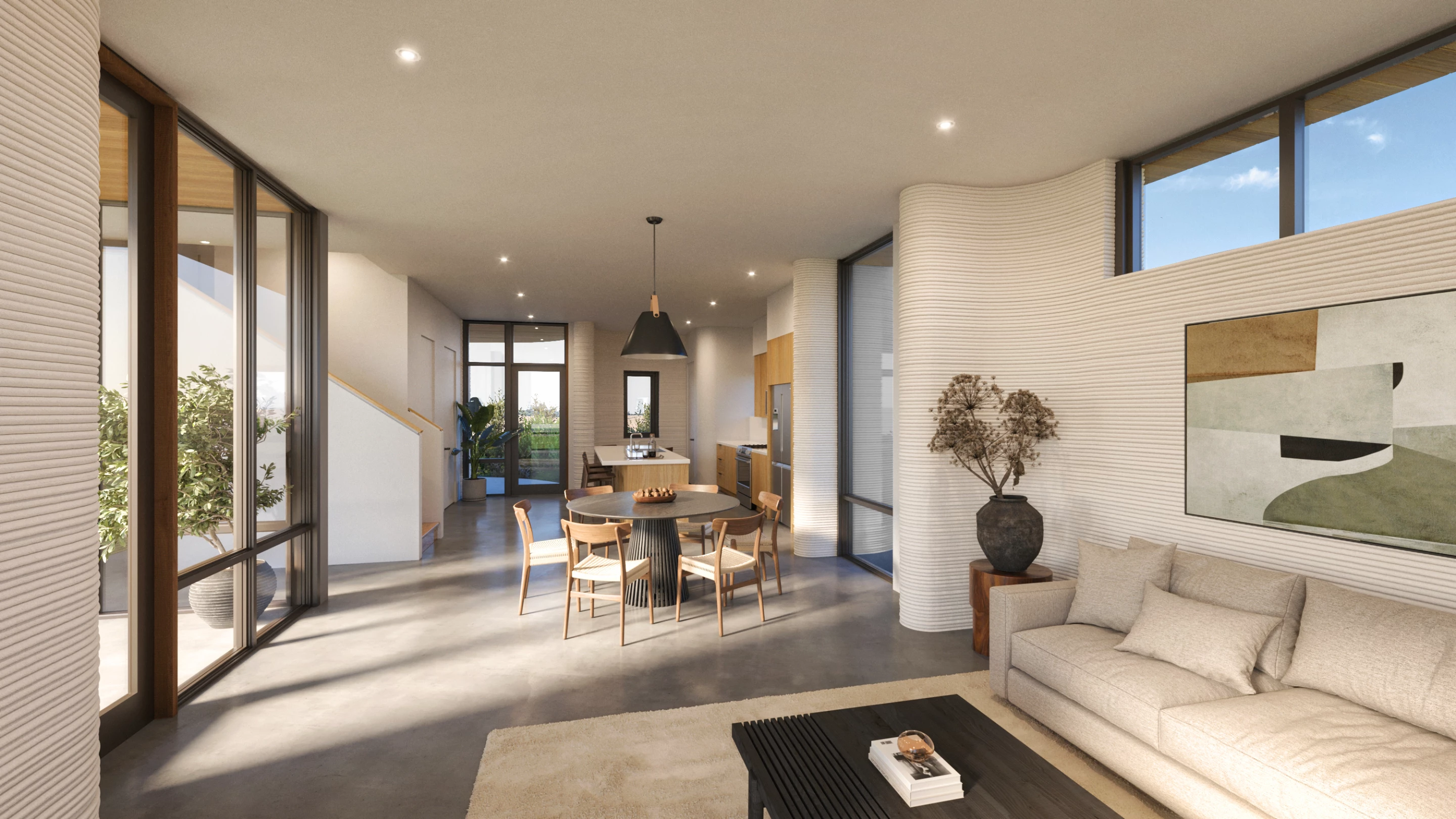 The homes' ground floor walls will feature the telltale ribbed texture that shows they have been built using a 3D printer