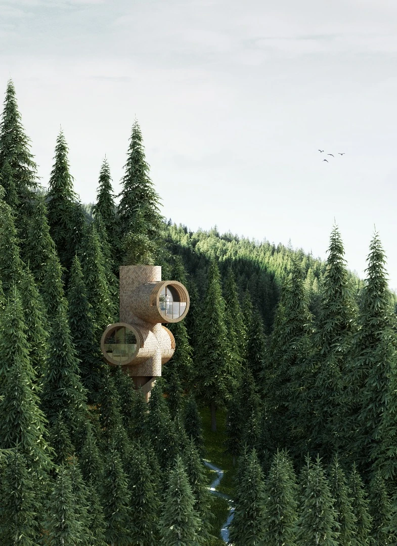 The Bert will feature a vertical tower-like design that is made from wood as standard but can also be made from steel