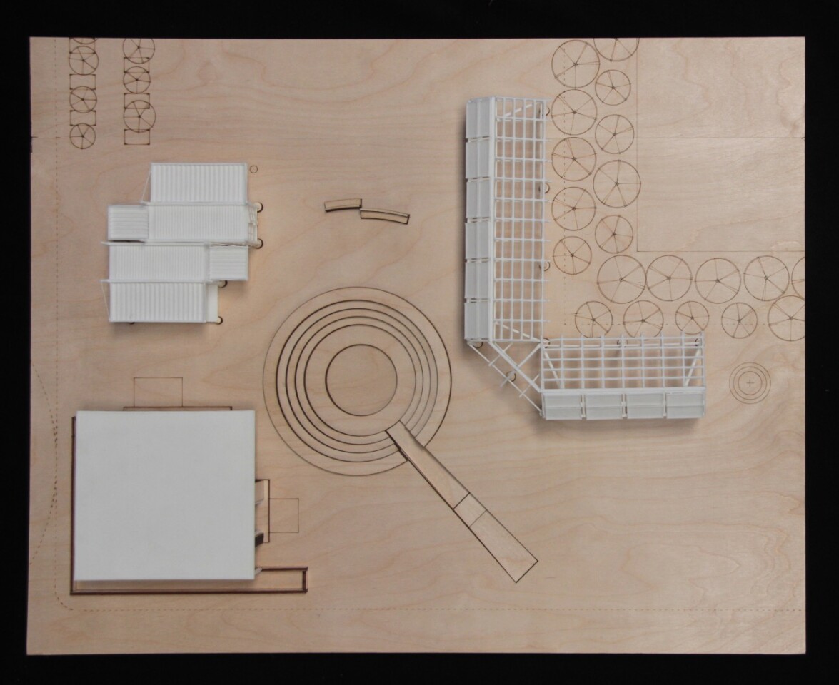 Currently, events held at the community garden take place in tents, but students Hana Lemseffer, Necils Lopez, and Kirill Volchinskiy spent a year designing amenities and buildings for the garden