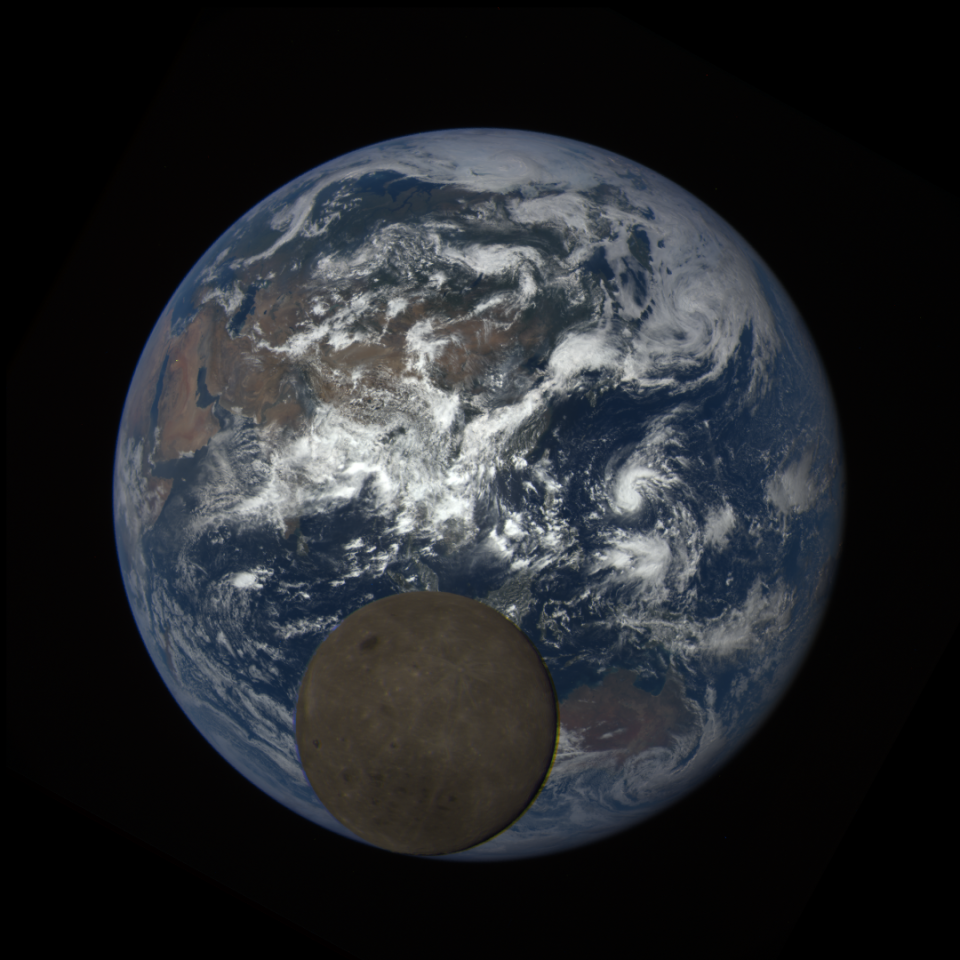 These stunning, and real, images were taken when the Moon passed between Earth and the DSCOVR imaging camera in 2016