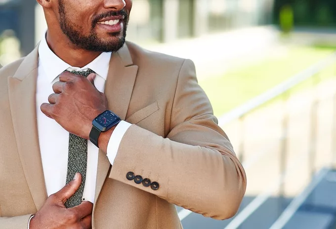 The Pollix watch comes with a silicon band but will fit with any regular 20-mm watch band