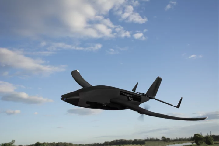 The SkyProwler ready for some speed, with its quadcopter props retracted