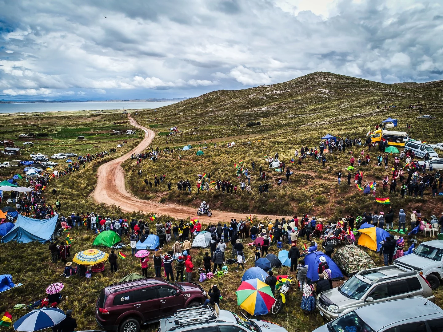 No time to enjoy the spectacular scenery as a rider approaches La Paz, Bolivia