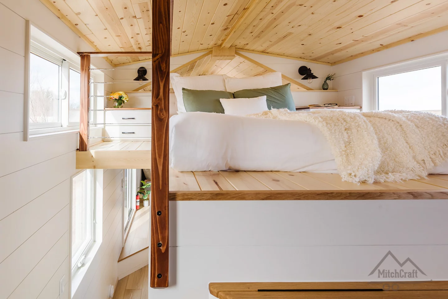 There is just one bedroom in the CC 31' x 10' and it includes a double bed and some storage space