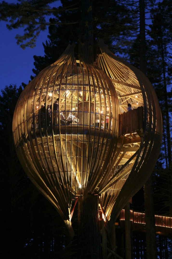 The Redwoods Treehouse is a striking pod-shaped structure built ten meters (33 feet) high in the tree tops