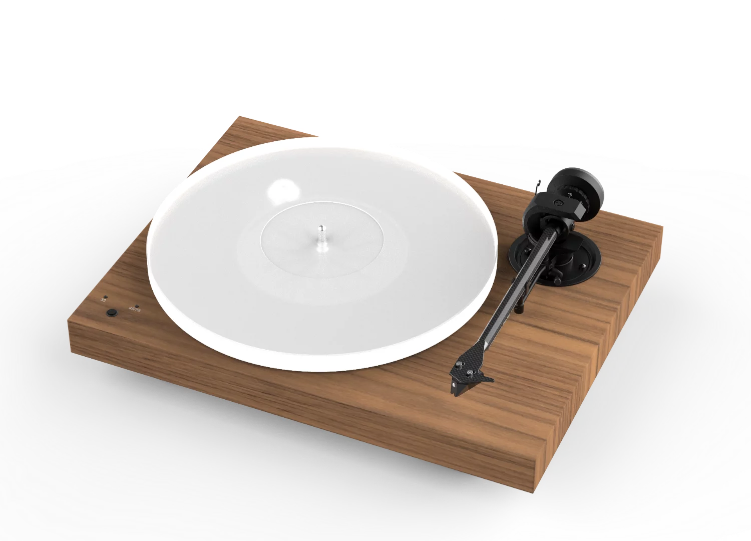 The Pro-Ject X1 features a 1.5 kg acrylic platter belt-driven by an isolated motor that supports 33.3, 45 and 78 rpm playback speeds