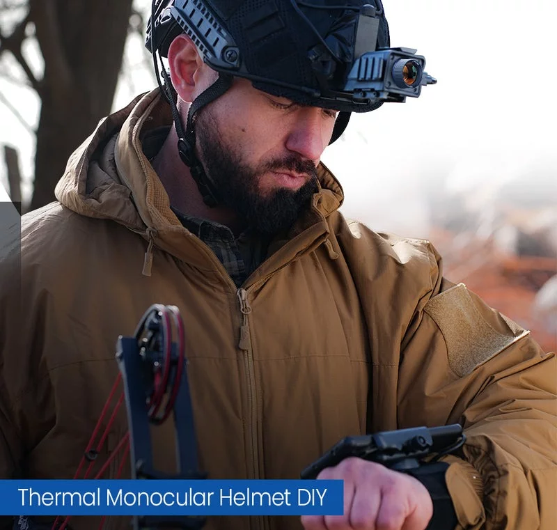 T2 Max mounted on helmet with wrist-mounted interface