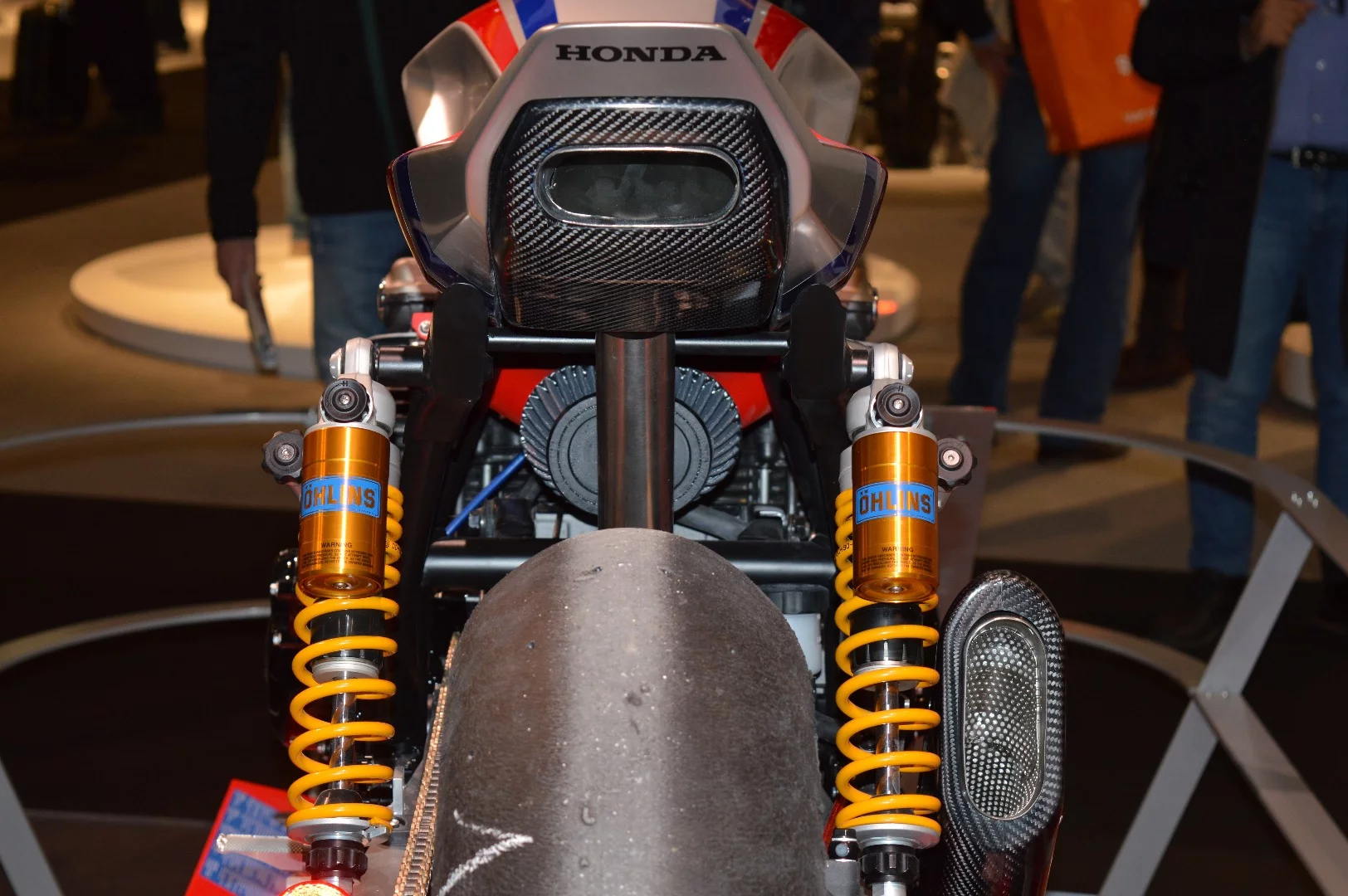 The impressive rear view of the Honda CB1100 TR concept, with an extra exhaust can in the tail unit