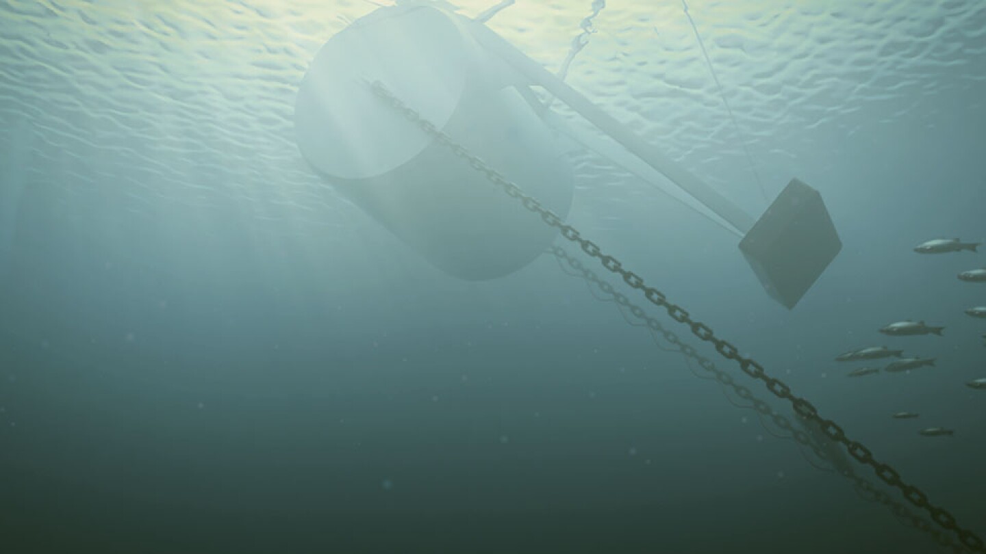 I galleggianti a botte sono ancorati al fondo del mare