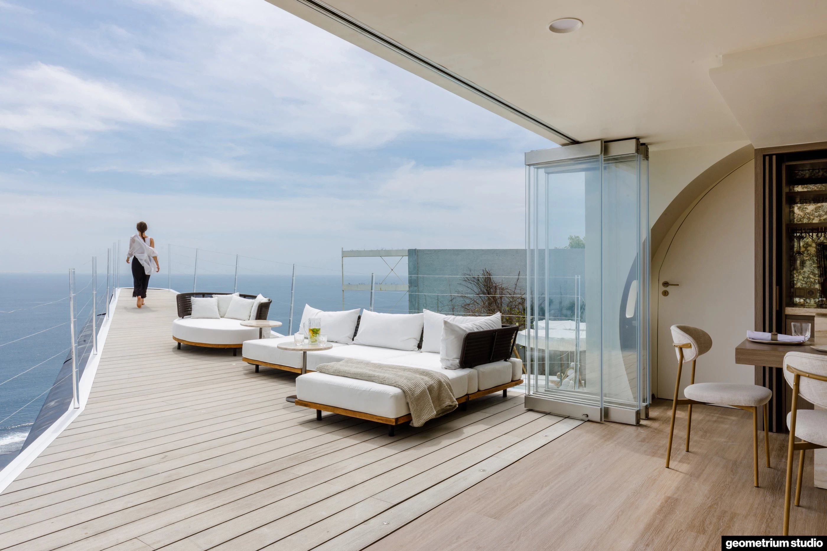 The Private Jet Villa's wing terrace offers superb views of the sea below